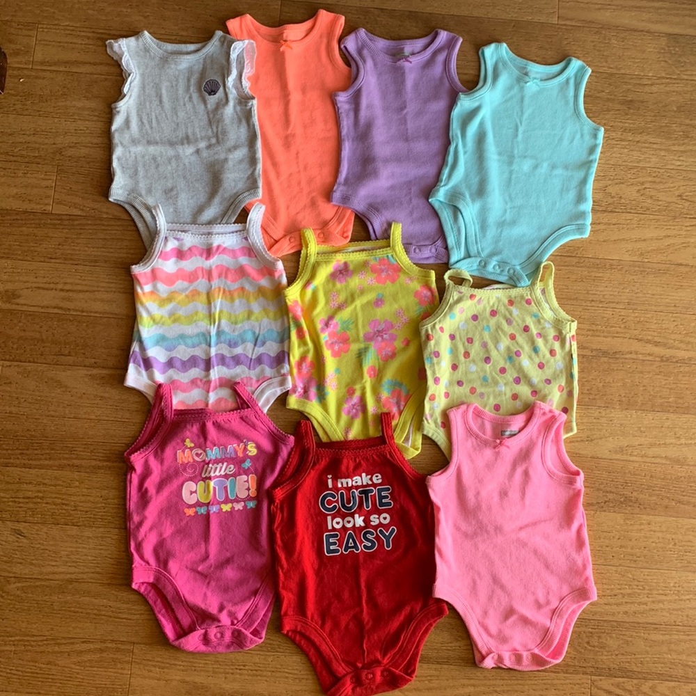 Baby Girl LOT 10 Sleeveless Tank Top Onesie Bodysuit Size 3-6 Months